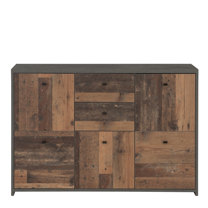 Luca Storage Cabinet with 2 Drawers and 5 Doors in Concrete Optic Dark Grey/Old - Wood Vintage