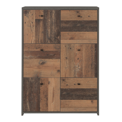 Luca Storage Cabinet with 6 Doors in Concrete Optic Dark Grey/Old - Wood Vintage