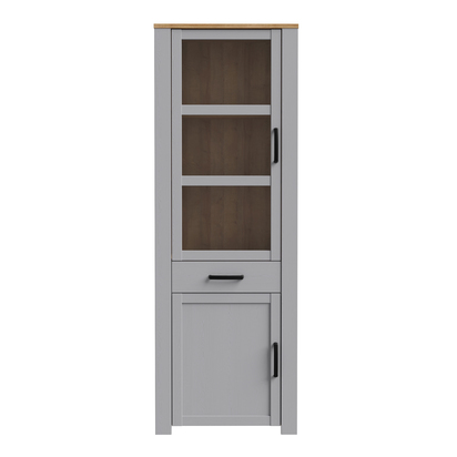 Ashford 2 Door 1 Drawer Narrow Display Cabinet in Riviera Oak/Grey Oak