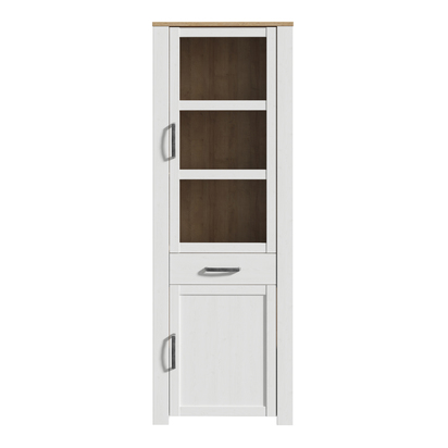 Ashford 2 Door 1 Drawer Narrow Display Cabinet in Riviera Oak/White