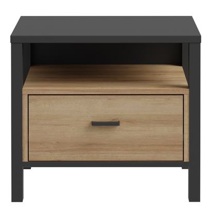 Kingston 2 Bedside in Matt Black/Riviera Oak