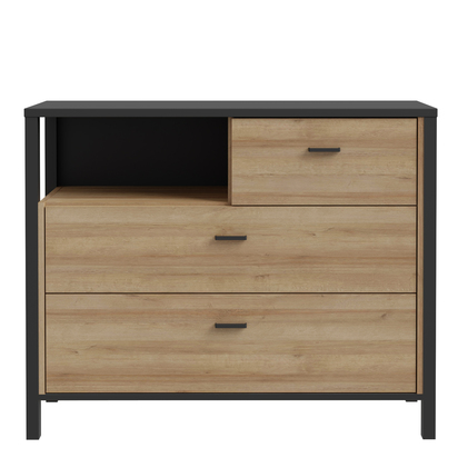 Kingston 2 Chest of 3 Drawers in Matt Black/Riviera Oak