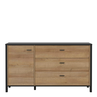 Kingston 2 1 Door 3 Drawer Sideboard in Matt Black/Riviera Oak