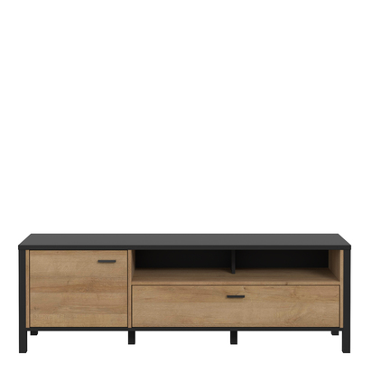 Kingston 2 TV Unit in Matt Black/Riviera Oak