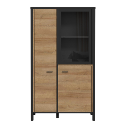 Kingston 2 Small Display Cabinet in Matt Black/Riviera Oak