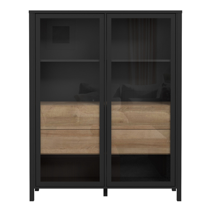 Kingston 2 Extra Wide Display Cabinet in Matt Black/Riviera Oak