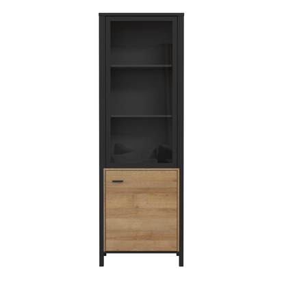 Kingston 2 Wide Display Cabinet in Matt Black/Riviera Oak