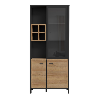Kingston 2 Display Cabinet in Matt Black/Riviera Oak