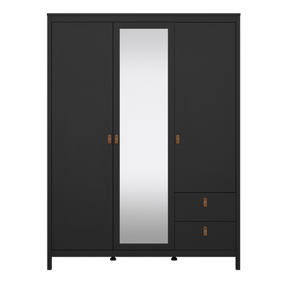 Riverton Wardrobe with 2 Doors 1 Mirror Door 2 Drawers in Matt Black