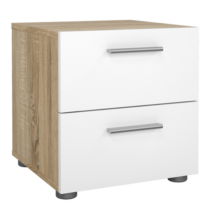 Prescott 3 Package - Bedside 2 Drawers + Chest of 4 Drawers + Wardrobe with 2 Doors in Oak with White High Gloss