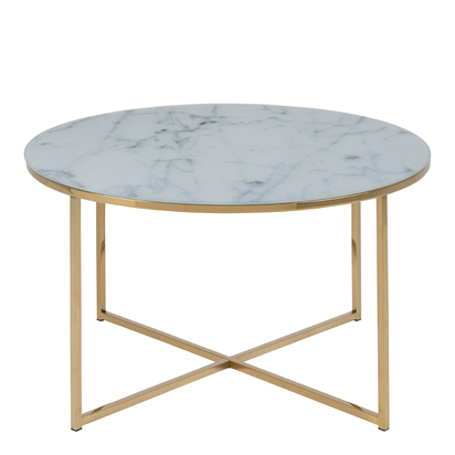 Carter 3 Round Coffee Table with White Marble Effect Glass Top & Gold Legs