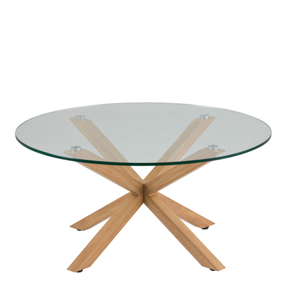 Sorrento Round Coffee Table with Smoked Glass Top and Oak Legs