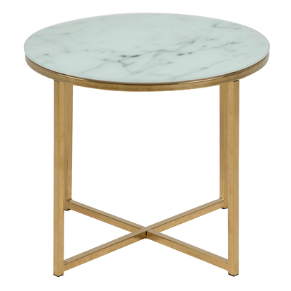 Carter 3 Round Side Table with White Crystal Clear Marble Glass Top & Gold Legs