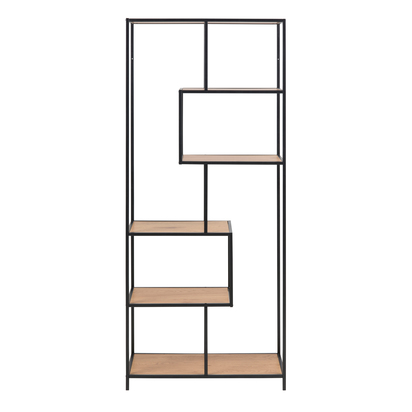 Rowan Tall Black Metal Bookcase with 5 Oak Shelves