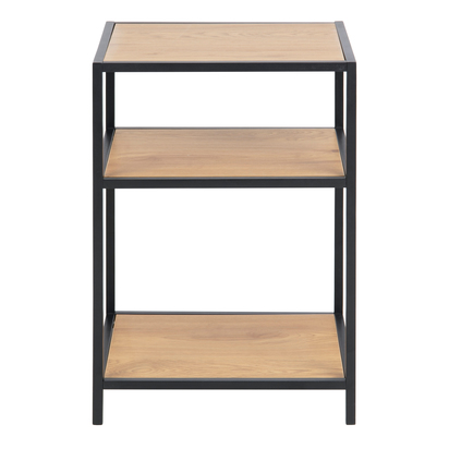 Rowan Black Metal Bedside Table with 2 Oak Shelves