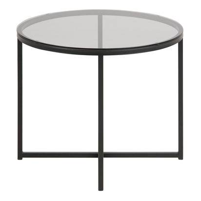 Wren 2 Round Metal Side Table with Smoked Glass Top