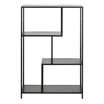 Rowan Black Metal Asymmetrical Bookcase with 3 Black Shelves