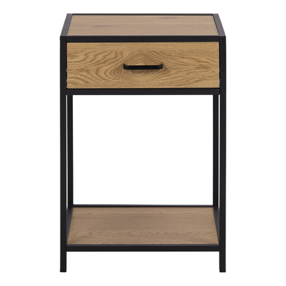 Rowan Bedside Table with 1 Drawer in Black & Oak