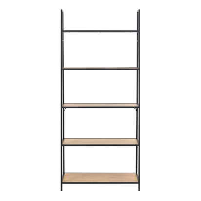 Rowan Black Metal Ladder Bookcase with 5 Oak Shelves
