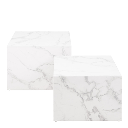 Hadley 2 Square Coffee Table Set in White Marble Carrara