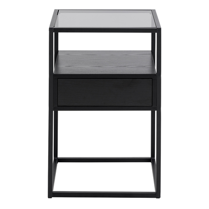 Linton Bedside Table in Black with Smoked Glass