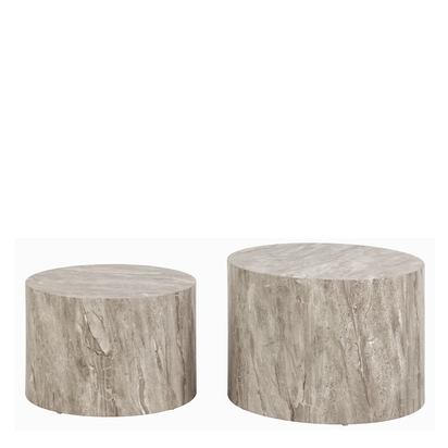 Hadley 2 Round Coffee Table Set in Grey Marble