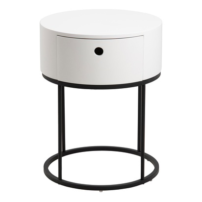 Pax Round Bedside Table in White and Black