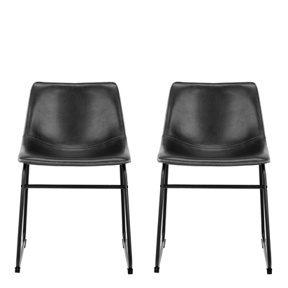 Holm 3 Dining Chair In Black with Cream Stitching, Set of 2.