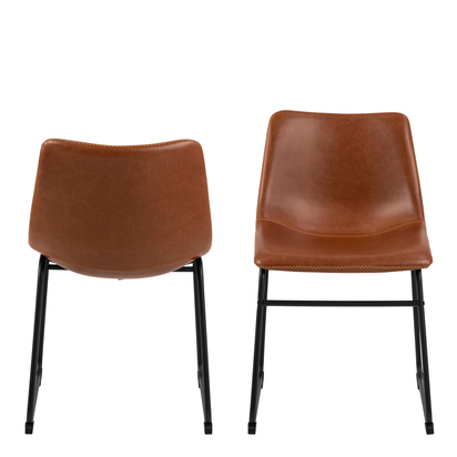 Holm 3 Dining Chair In Brown with Cream Stitching Set of 2.