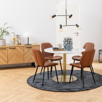 Kingsley Round Dining Table with White Polished Marble Top & Gold Base