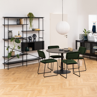 Camden 4 Round Dining Table with Black Ash Top and Matt Black Base