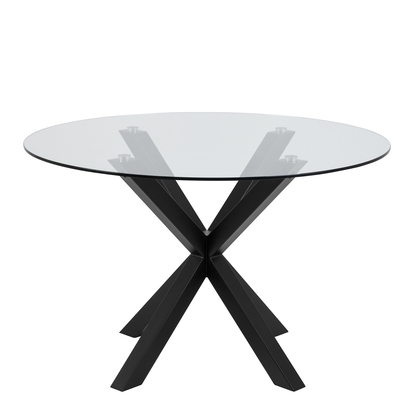 Sorrento Round Dining Table with Clear Glass Top and Black Legs