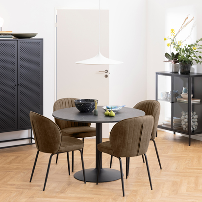 Camden 4 Round Dining Table with Black Top and Matt Black Base
