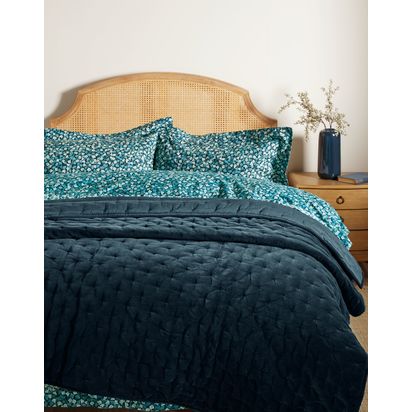 John Lewis Cotton Velvet Quilt Navy | L220 x W220cm