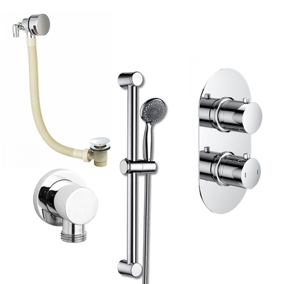 Jemima Concealed Shower Valve, Slide Rail Kit & Overflow Bath Filler - Pop-up Waste
