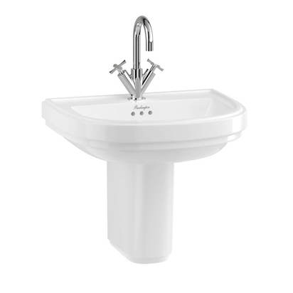 Burlington Riviera 580mm D Shaped Basin & Semi Pedestal - 1 Tap Hole