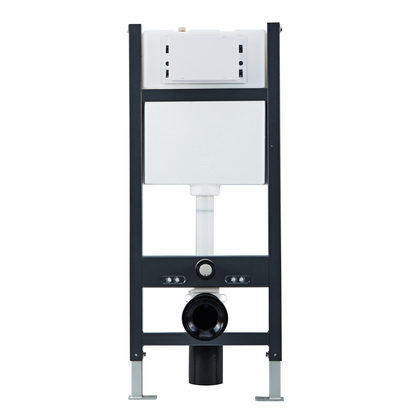 Wall Hung Toilet Frame, Pneumatic Concealed Cistern & Dual Flush Plate with Angular Buttons - Matt Black