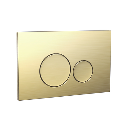 Wall Hung Toilet Frame, Pneumatic Concealed Cistern & Dual Flush Plate with Round Buttons - Brushed Brass
