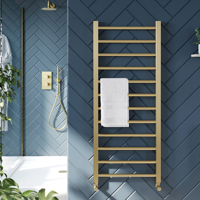 Brenton Etna Brushed Brass Heated Ladder Towel Rail - 1200 x 500mm