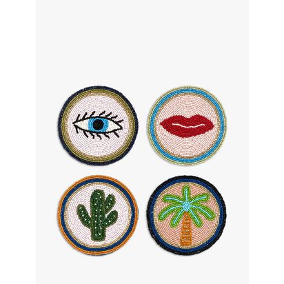 Eleanor Bowmer Electric Coast Beaded Coasters, Set of 4, Assorted Assorted | H0.5 x Dia.11cm