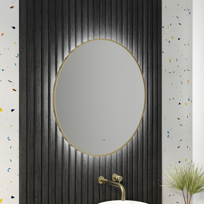 Marcos LED Illuminated Round Brushed Brass Framed Mirror with Demister Pad & Colour Change Lights - 600mm