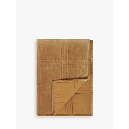 John Lewis Cotton Velvet Check Quilted Bedspread, Caramel Caramel | L220 x W220cm