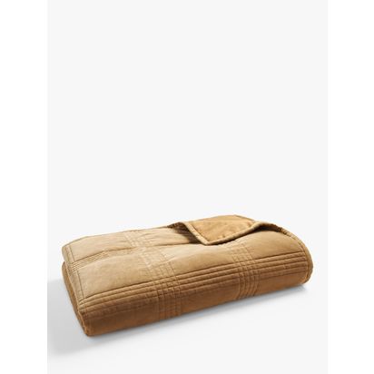 John Lewis Cotton Velvet Check Quilted Bedspread, Caramel Caramel | L220 x W220cm