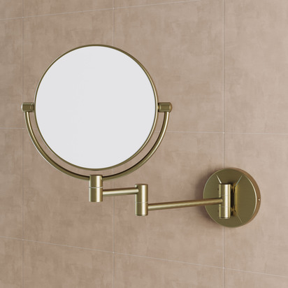 Alina Round Brushed Brass Cosmetic Magnifying Wall Mirror - 200mm