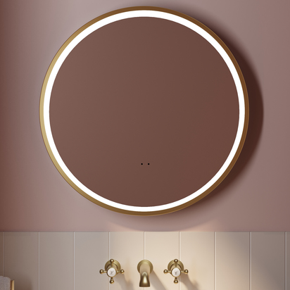 Isla LED Illuminated Round Brushed Brass Framed Mirror with Demister Pad & Colour Change LEDs - 600mm