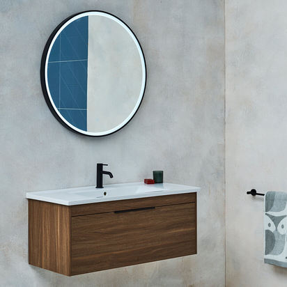 Britton Bathrooms Hoxton Matt Black Frame LED Illuminated Mirror with Demister Pad - 800mm