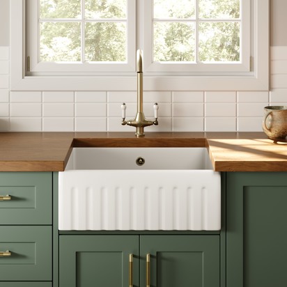 Butler & Rose Fluted Ceramic Fireclay Belfast / Butler Kitchen Sink - 595 x 450mm