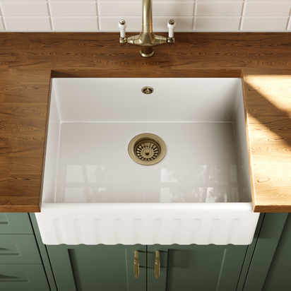 Butler & Rose Fluted Ceramic Fireclay Belfast / Butler Kitchen Sink - 595 x 450mm