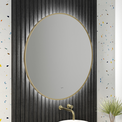 Marcos LED Illuminated Round Brushed Brass Framed Mirror with Demister Pad & Colour Change Lights - 800mm