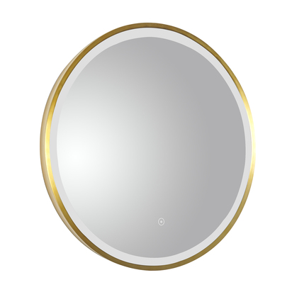 VOS LED Illuminated Brushed Brass / Gold Round Mirror - 600mm - Demister Pad & Colour Change Lights